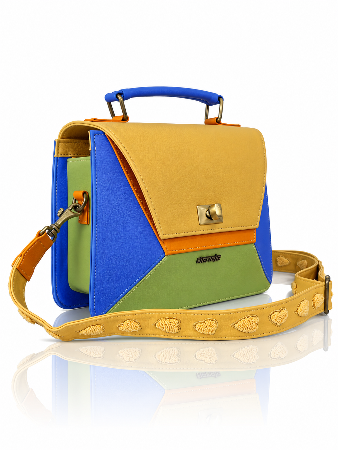 Cartera manos libres Victoria grande edición especial, color mostaza y verde claro