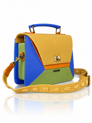 Cartera manos libres Victoria grande edición especial, color mostaza y verde claro
