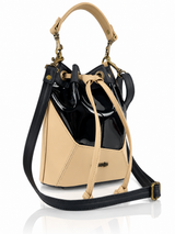 Cartera manos libres Seúl, color negro charol y beige