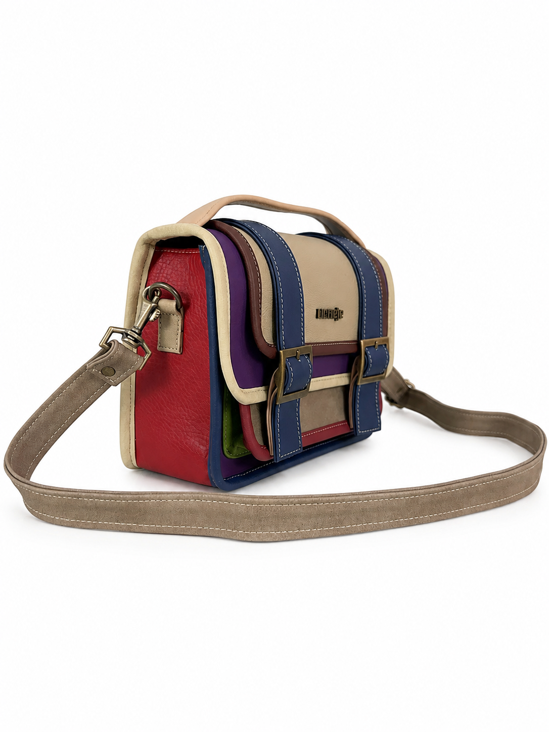 Cartera manos libres Ivy grande, color beige y rojo
