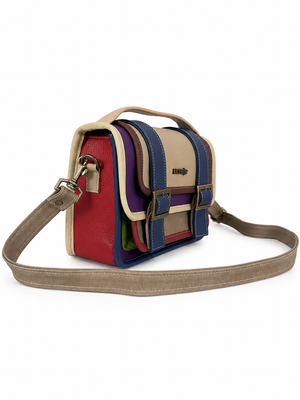 Cartera manos libres Ivy grande, color beige y rojo