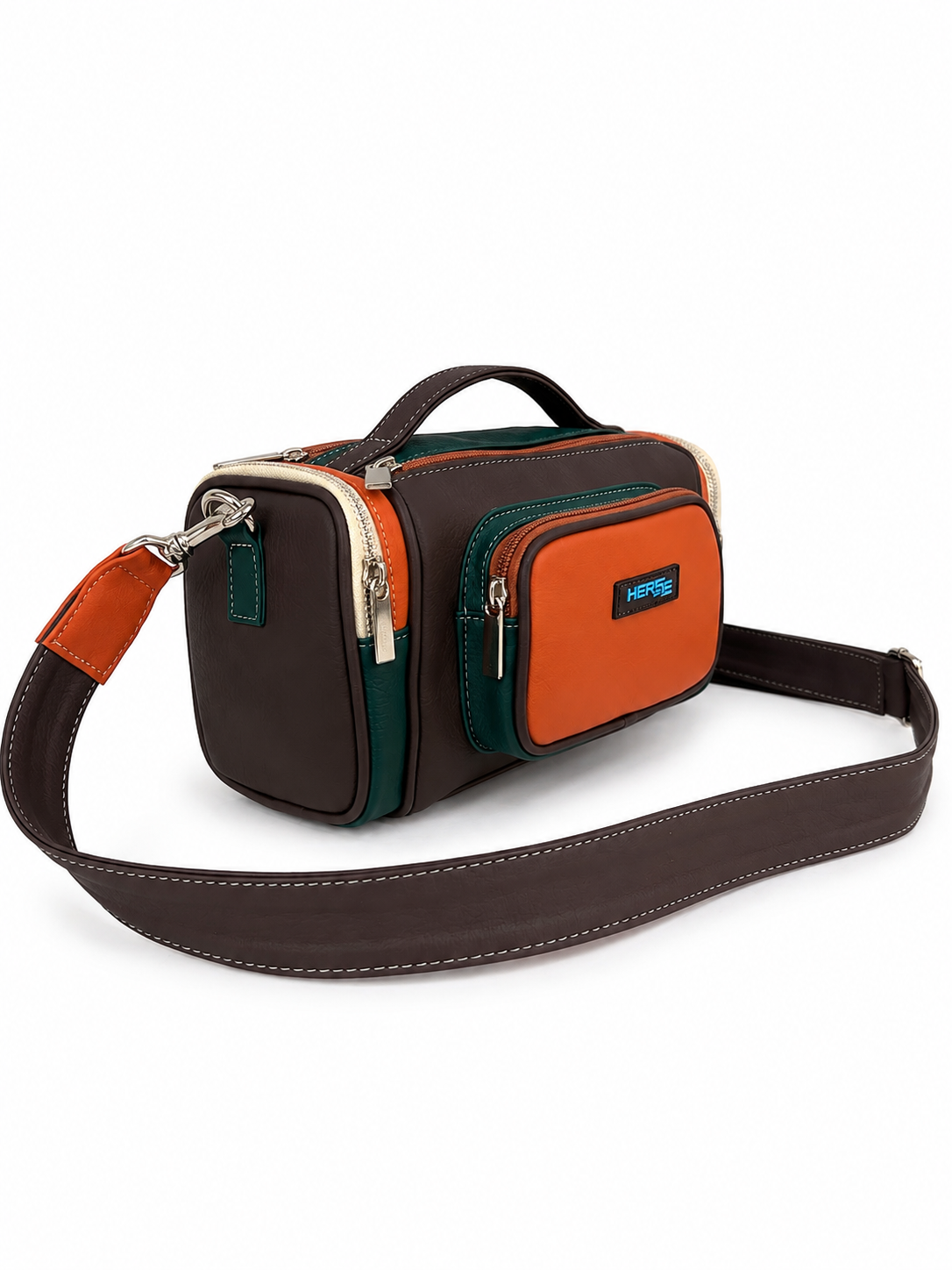 Cartera manos libres Segovia, color verde y salmón