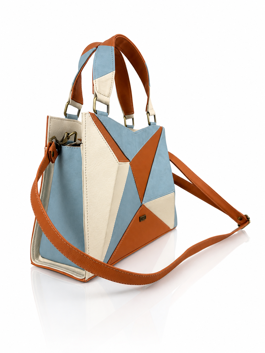 Cartera manos libres Dublin, color almendra y azul bebé