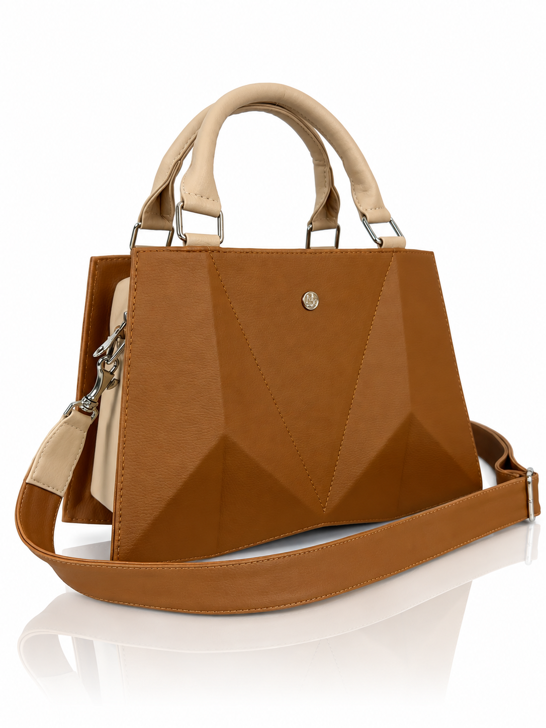 Cartera manos libres Francia grande, color miel y beige