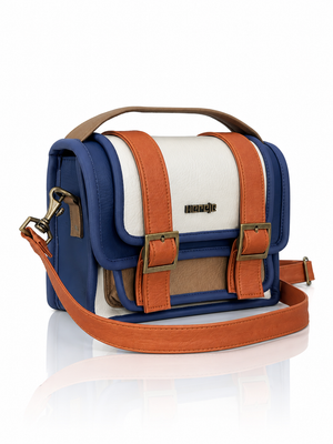 Cartera manos libres Ivy grande, color azul oscuro y ocre