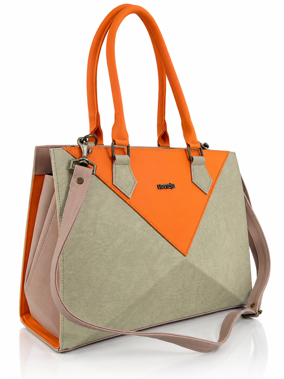 Cartera manos libres Florencia mediano, color naranja y beige