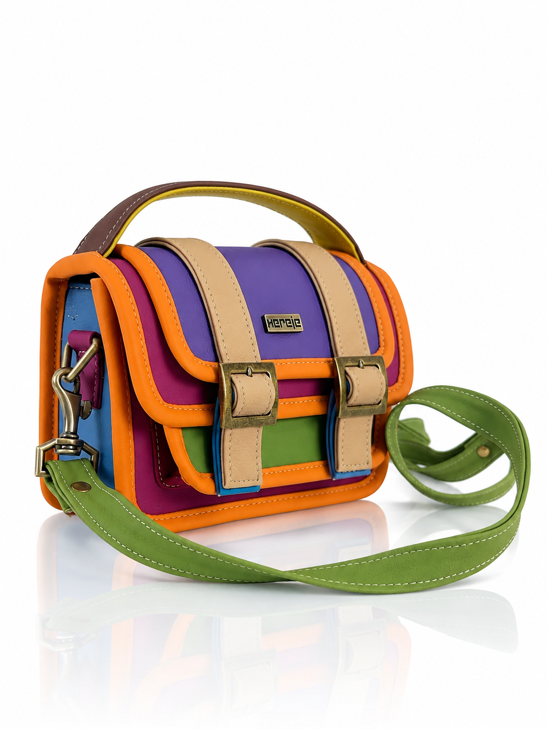 Cartera manos libres Ivy mini, color morado y naranja