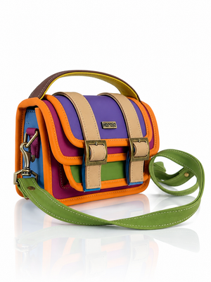 Cartera manos libres Ivy mini, color morado y naranja