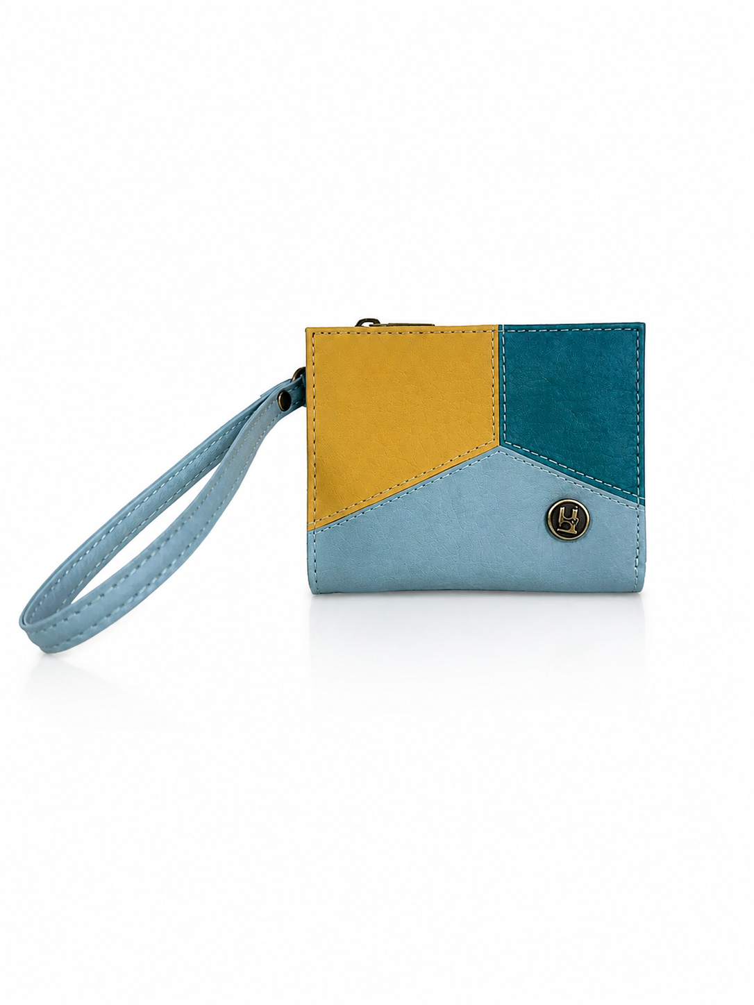 Billetera Electra, color azul bebé y mostaza