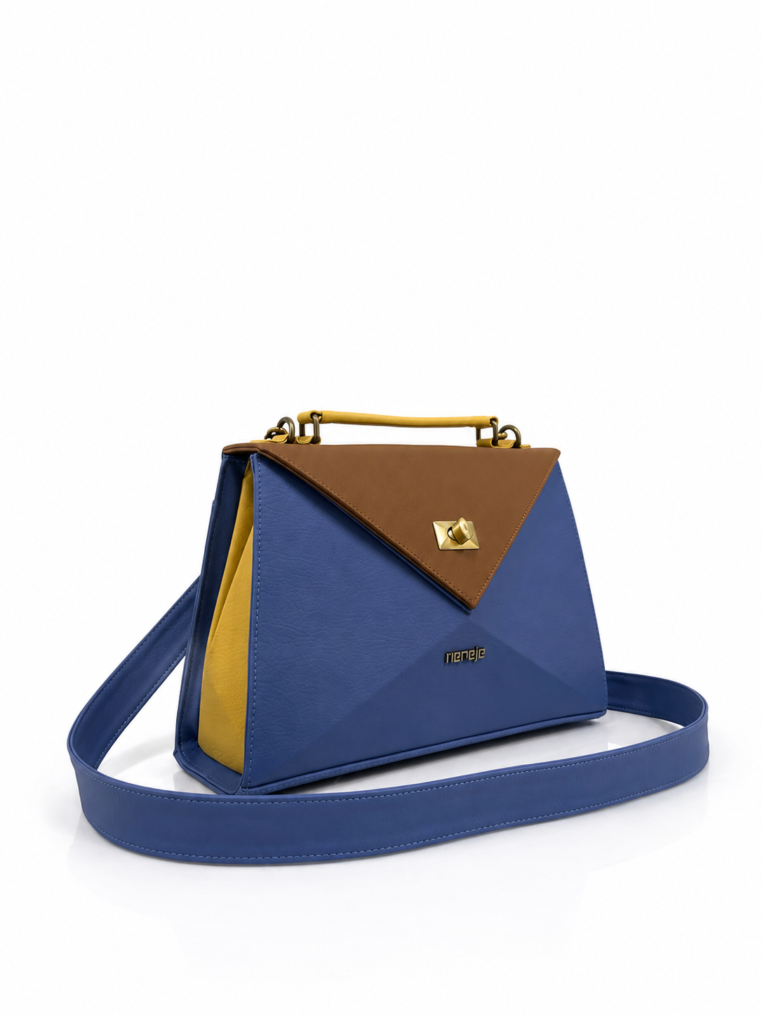 Cartera manos libres Siena grande, color miel y celeste
