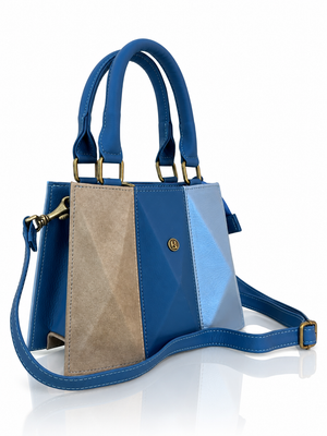 Cartera manos libres mini Praga, color azul metalizado y petróleo