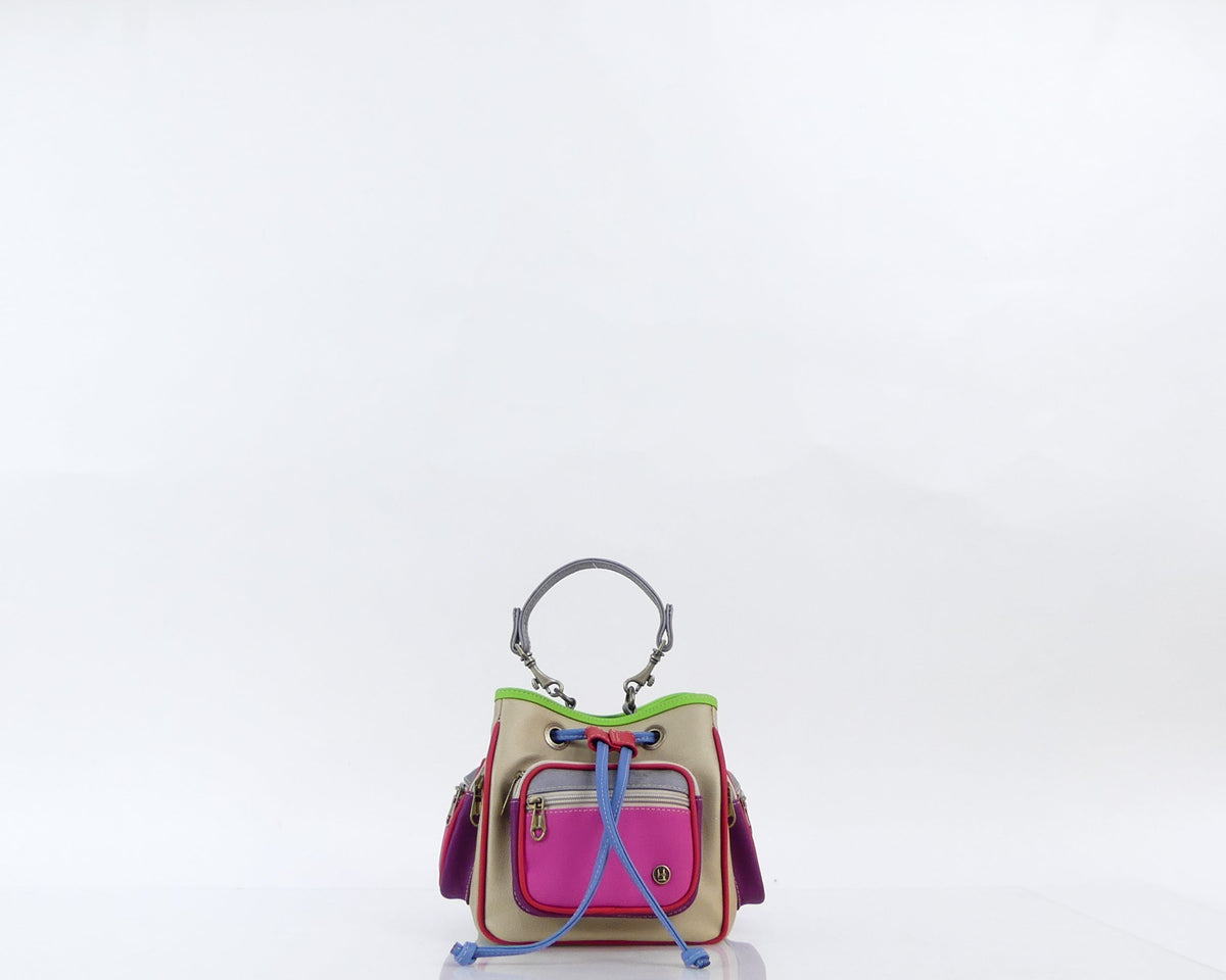 Bolso manos libres Barcelona grande, color fucsia y champagne