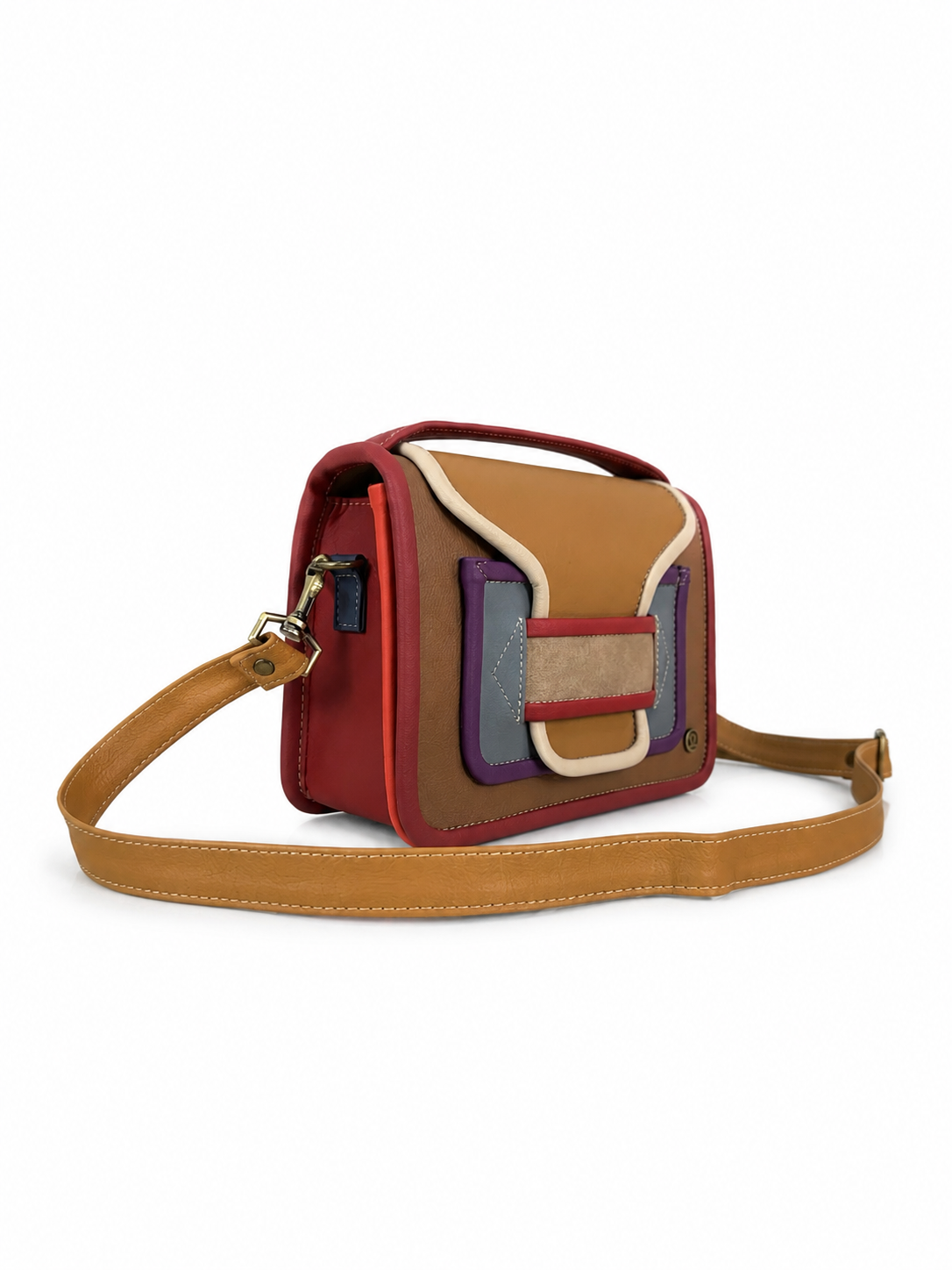 Cartera manos libres Valencia grande, color rojo y miel
