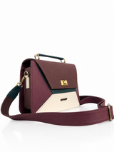 Cartera manos libres Victoria grande, color café y blanco