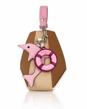 Cartera manos libres Dubai color camel y rosado de Hereje, colección Siete Colores