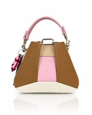 Cartera manos libres Dubai color camel y rosado de Hereje, colección Siete Colores
