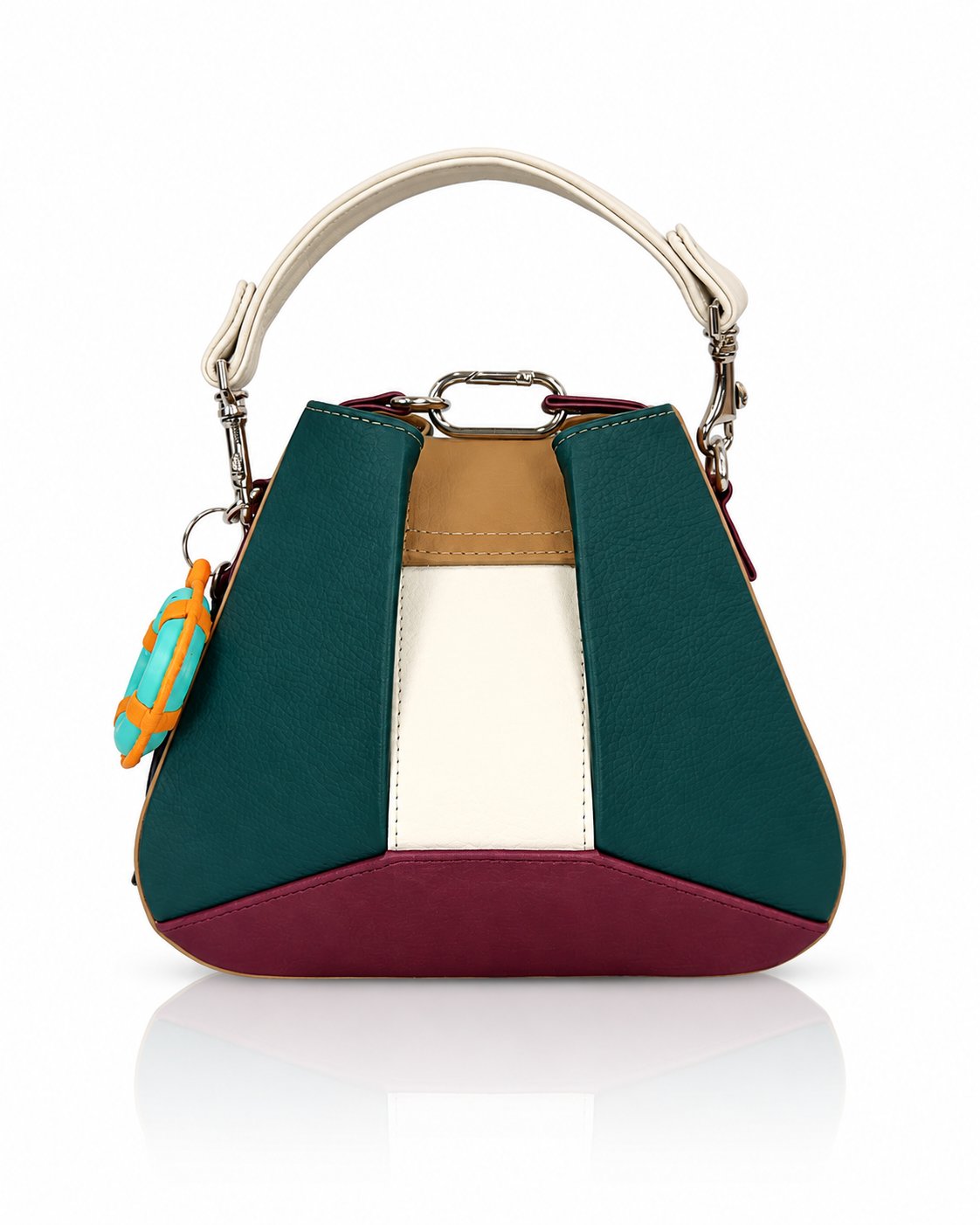 Cartera manos libres Dubai color verde y vinotinto de Hereje, colección Siete Colores