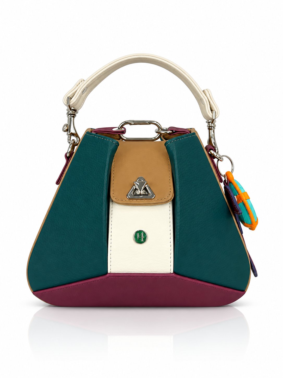 Cartera manos libres Dubai color verde y vinotinto de Hereje, colección Siete Colores
