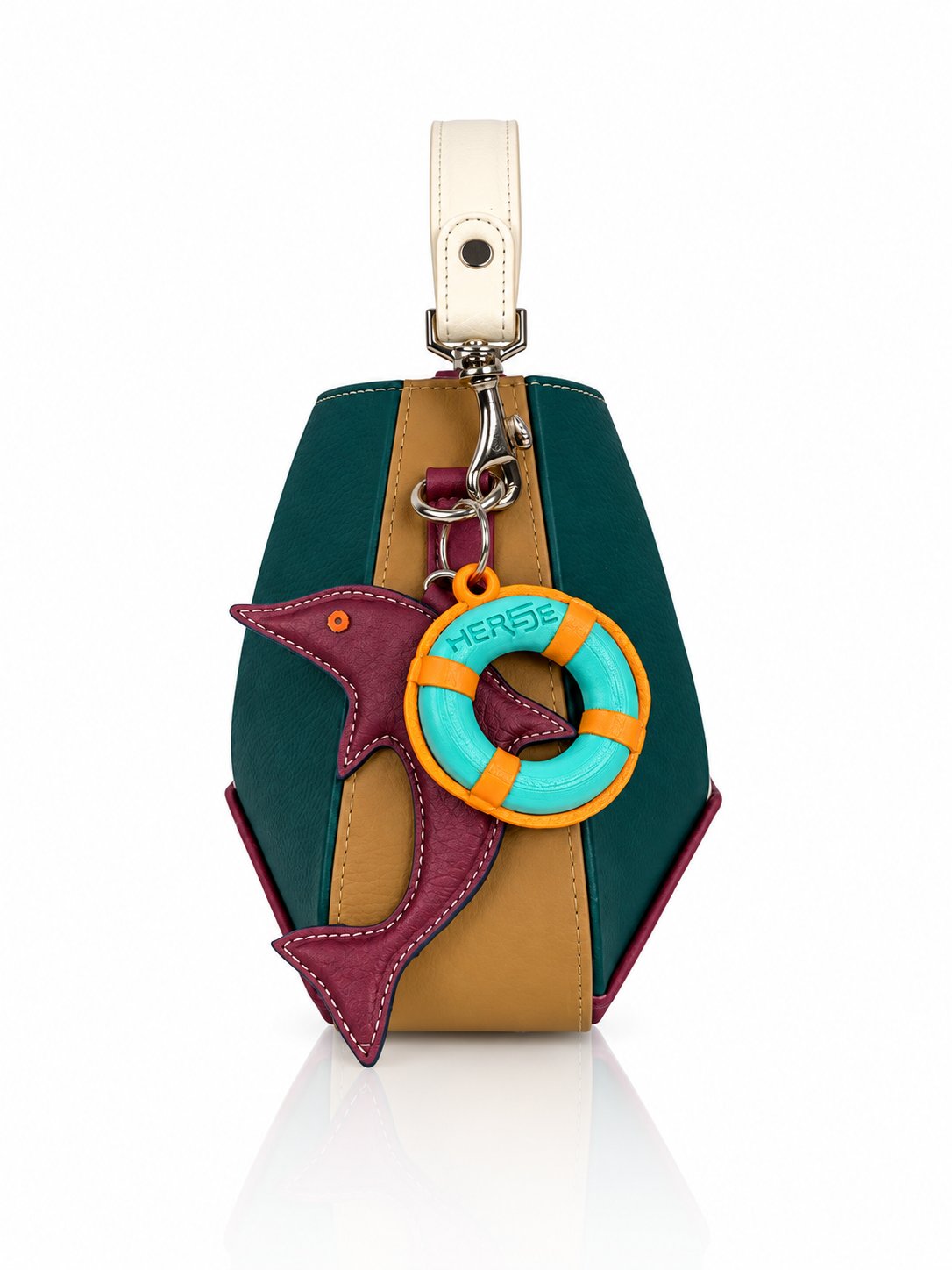 Cartera manos libres Dubai color verde y vinotinto de Hereje, colección Siete Colores