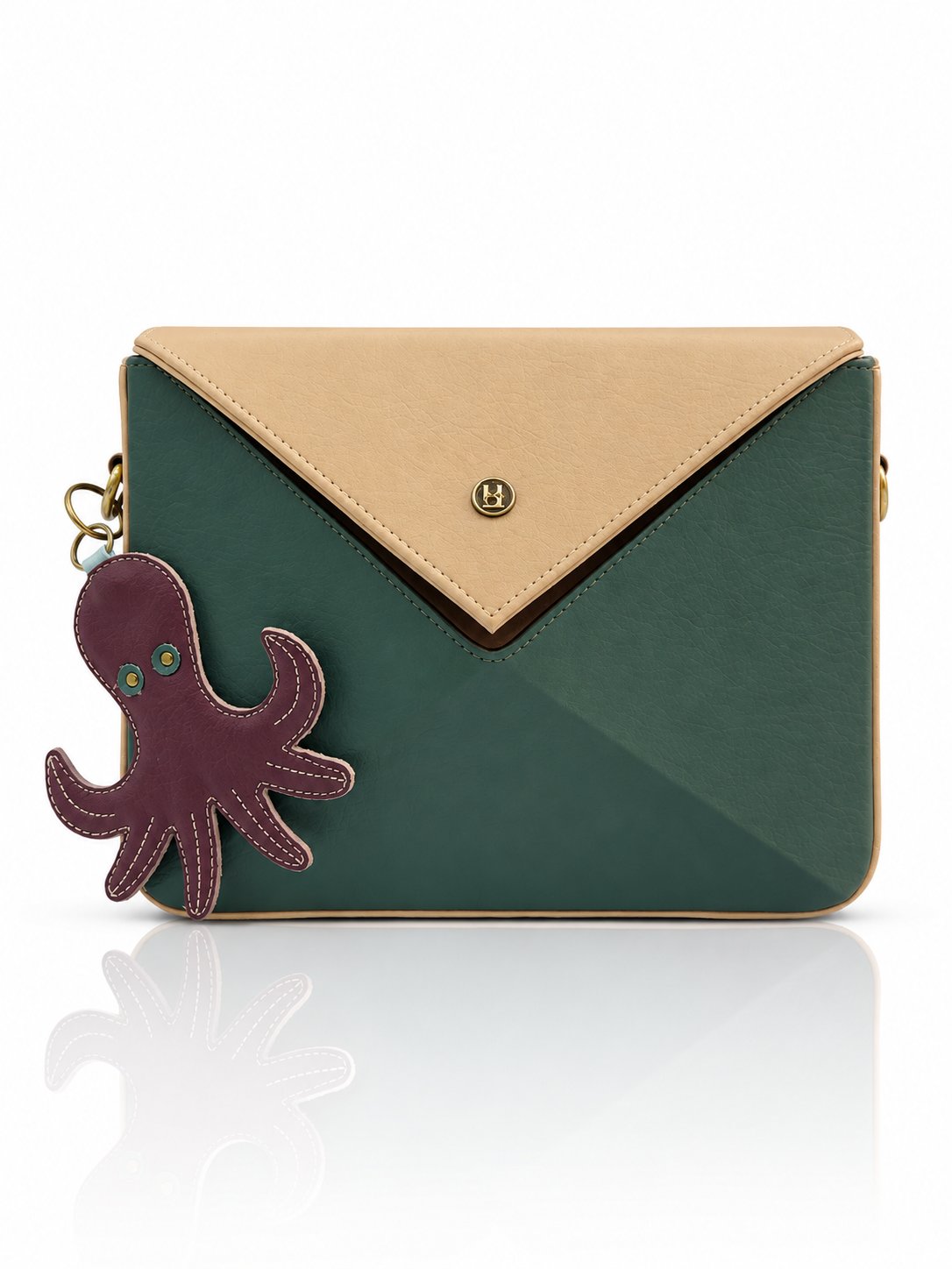 Cartera manos libres Nina color verde y beige de Hereje, colección Siete Colores
